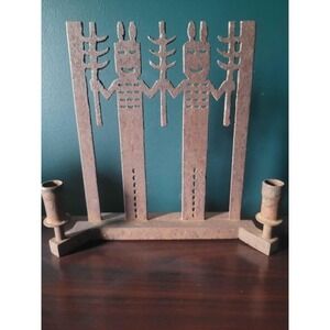 Mid-Century Brutalist Steel Candelabra – Primitive Folk Art Candle Holder